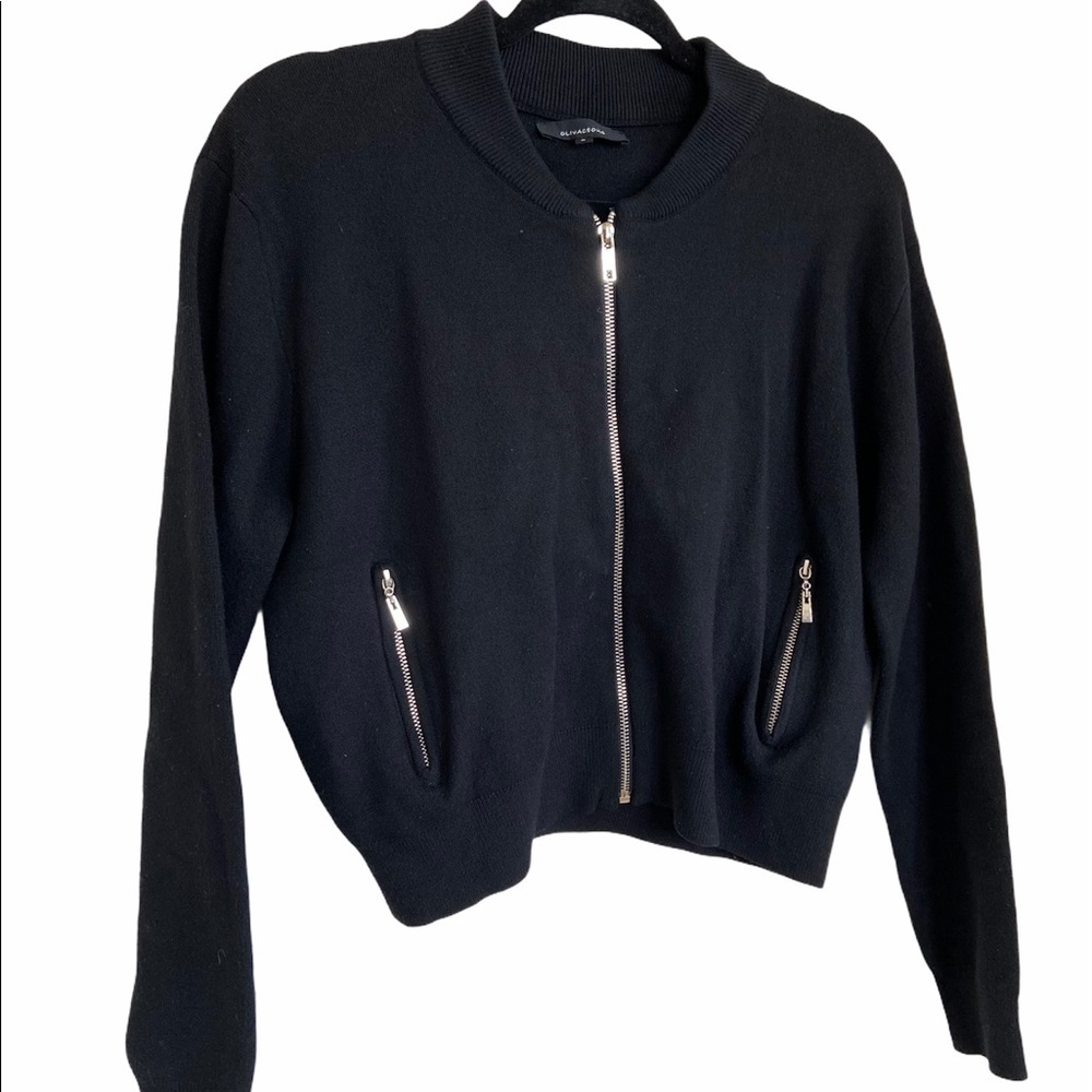 Olivaceous Cropped Black Bomber Jacket - Picture 2 of 9